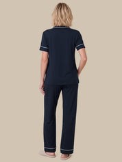 Solid Piped Short Sleeve Pajamas Set