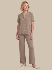 Solid Piped Short Sleeve Pajamas Set
