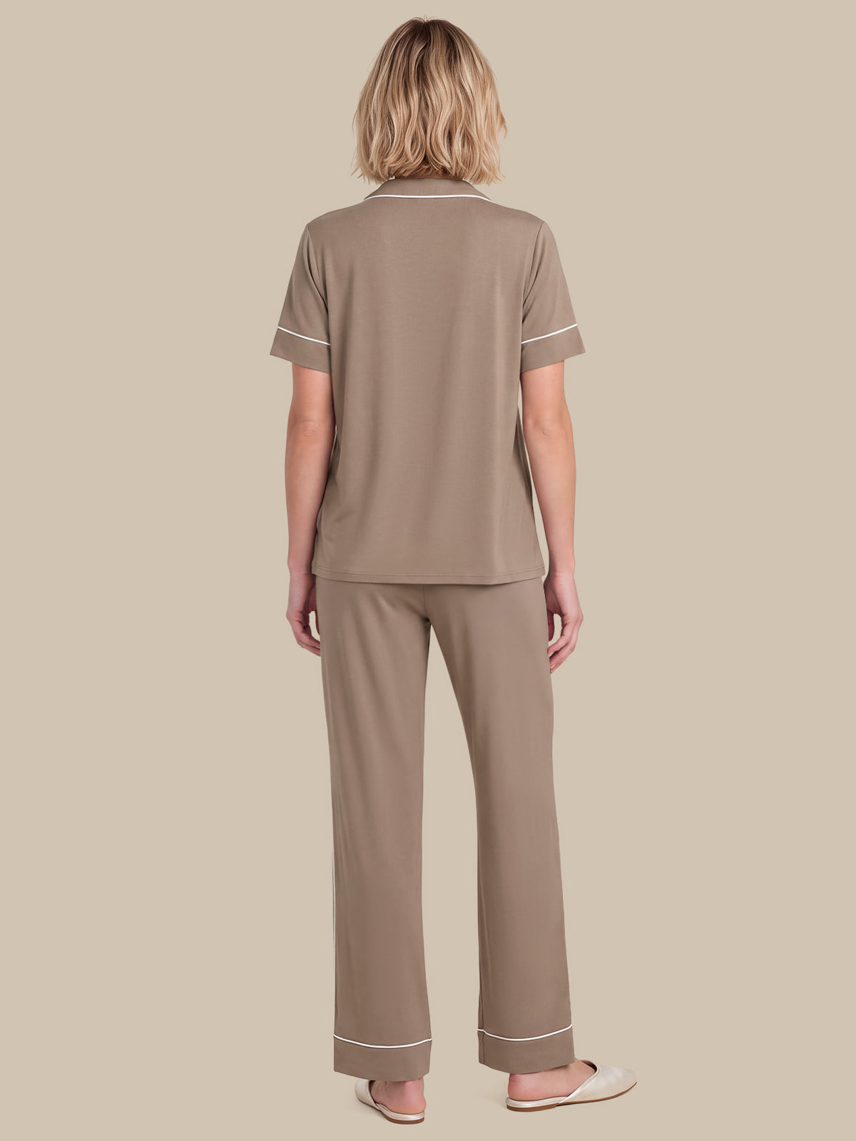 Solid Piped Short Sleeve Pajamas Set