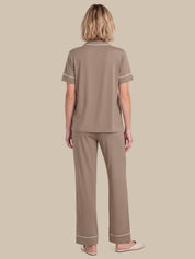 Solid Piped Short Sleeve Pajamas Set