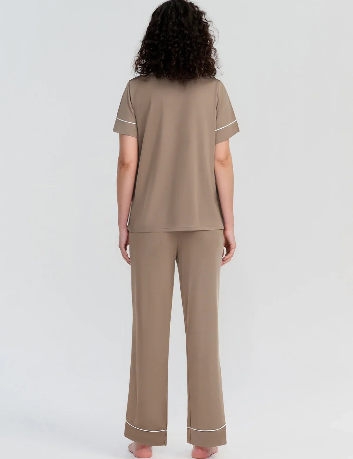 Solid Piped Short Sleeve Pajamas Set