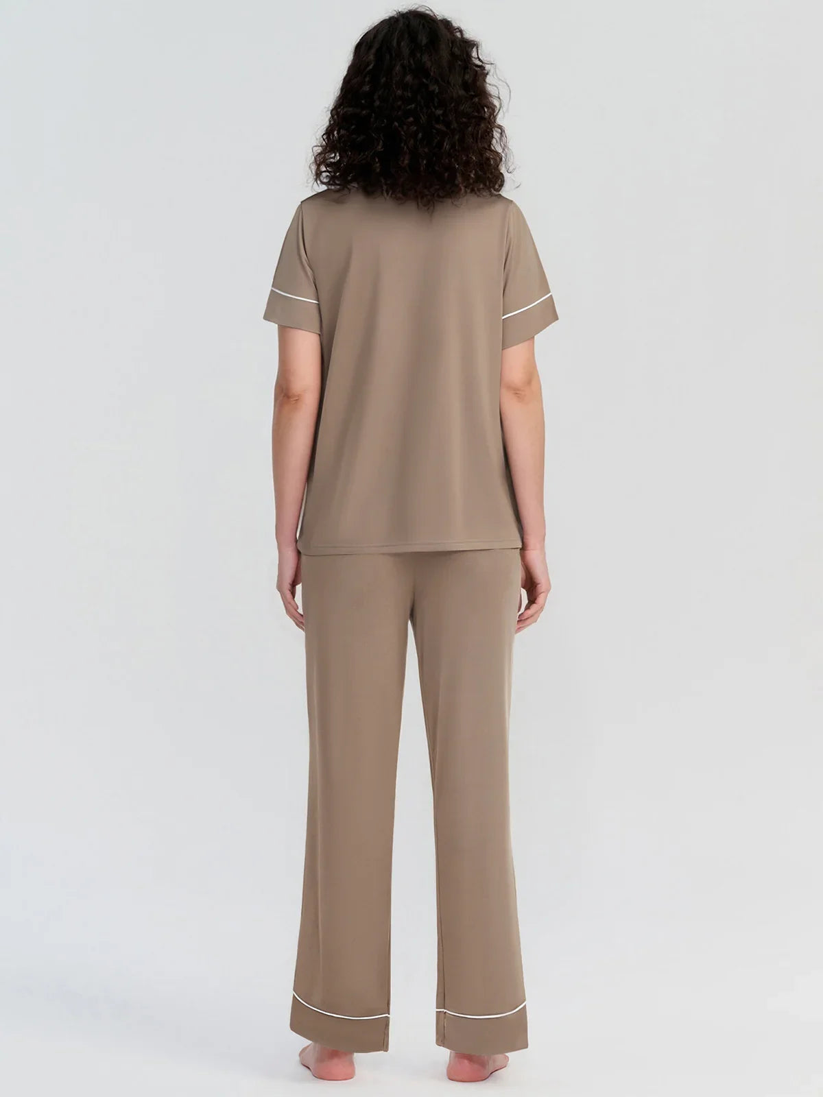 Solid Piped Short Sleeve Pajamas Set