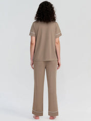Solid Piped Short Sleeve Pajamas Set