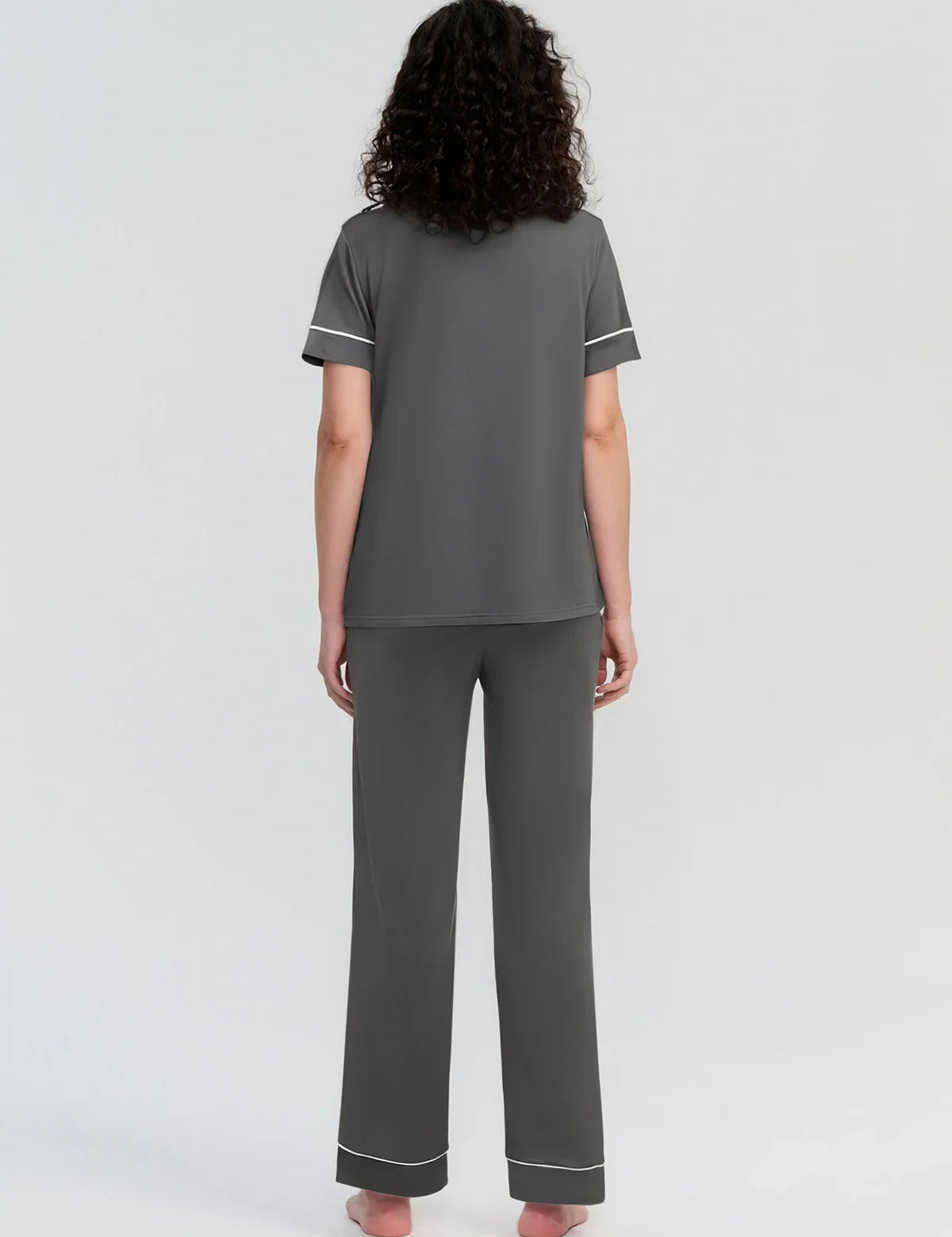 Solid Piped Short Sleeve Pajamas Set