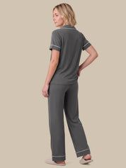 Solid Piped Short Sleeve Pajamas Set