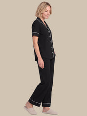 Solid Piped Short Sleeve Pajamas Set