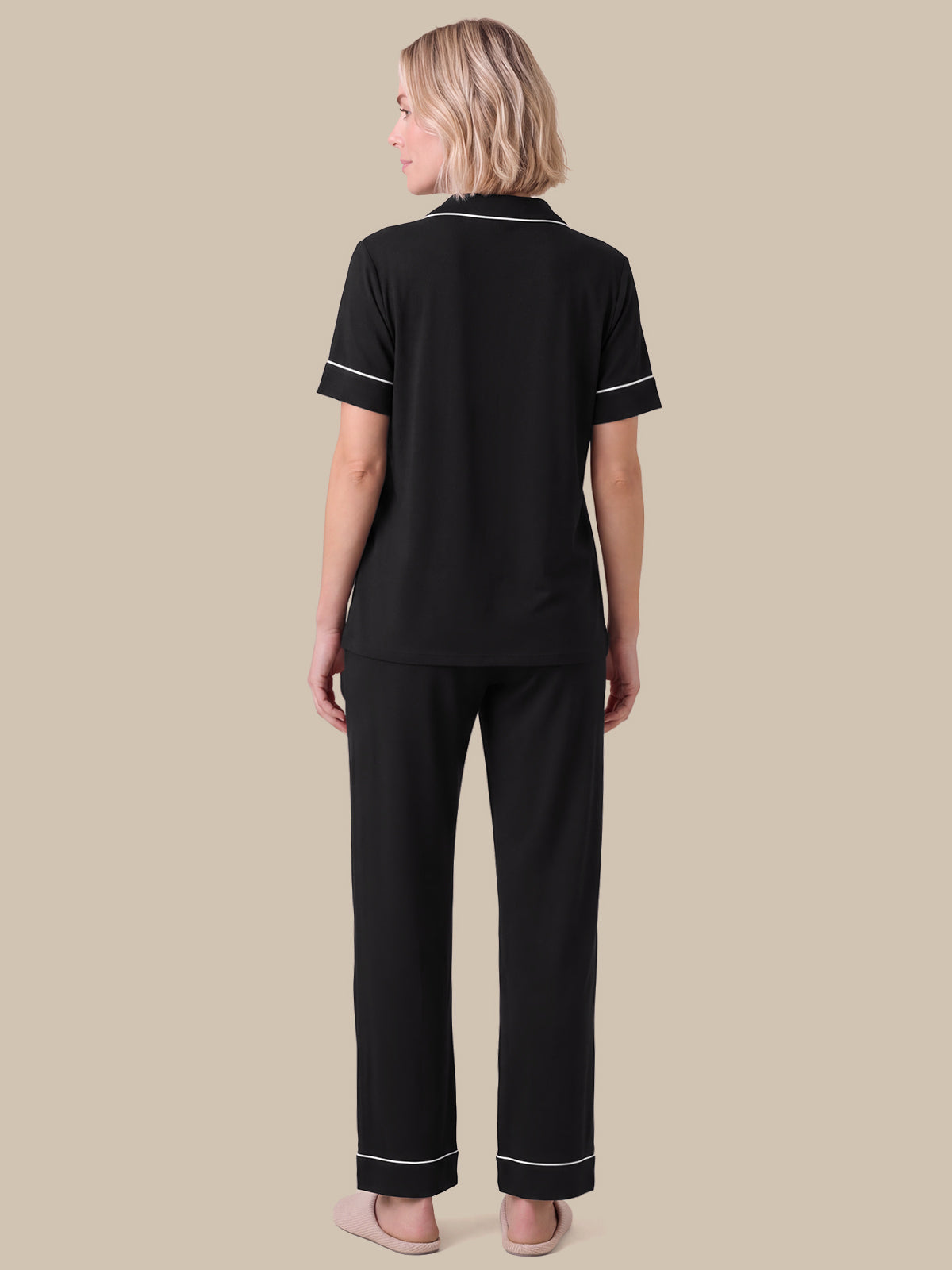 Solid Piped Short Sleeve Pajamas Set