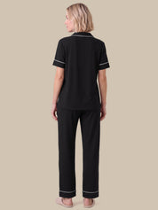 Solid Piped Short Sleeve Pajamas Set