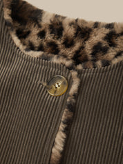 Leopard print Corduroy Sherpa Reversible Vest