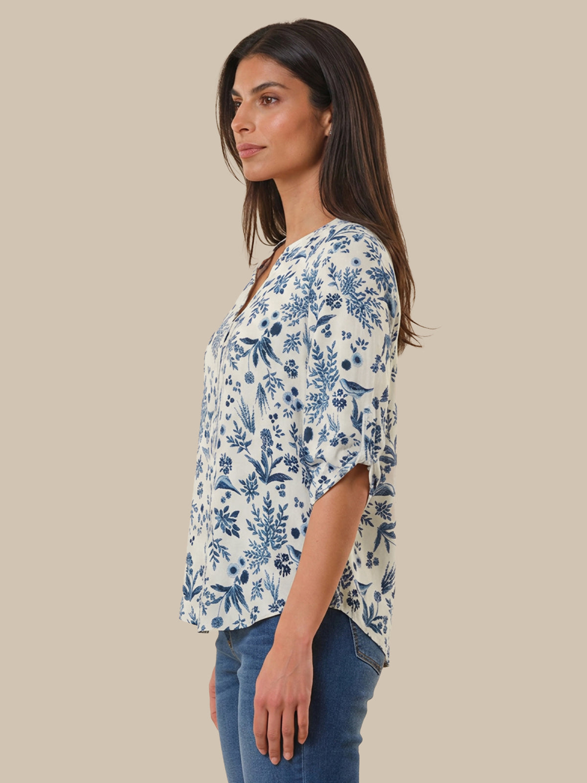 Floral Split Neck Blouse
