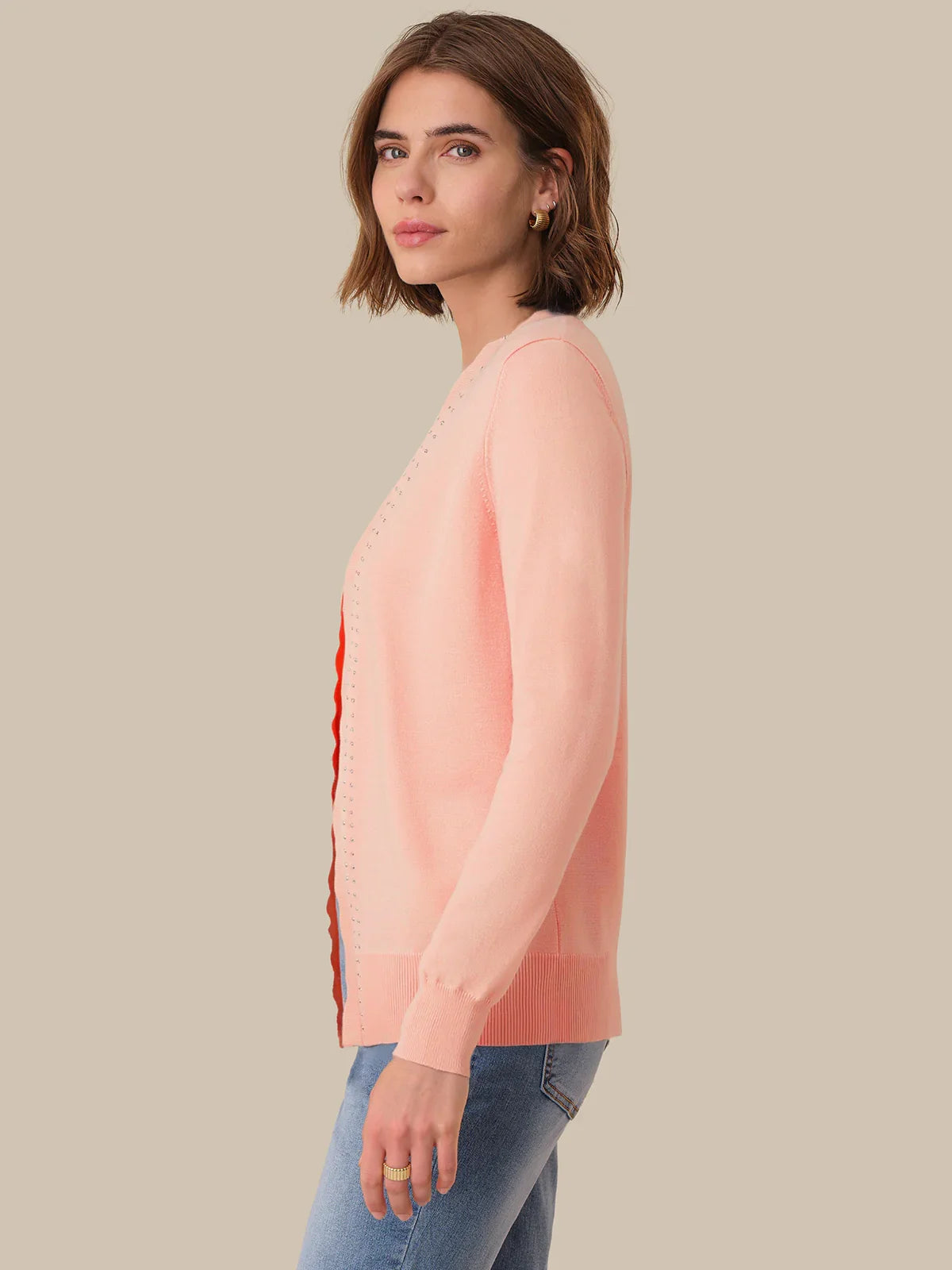Scallop Rhinestone Embellished Cardigan