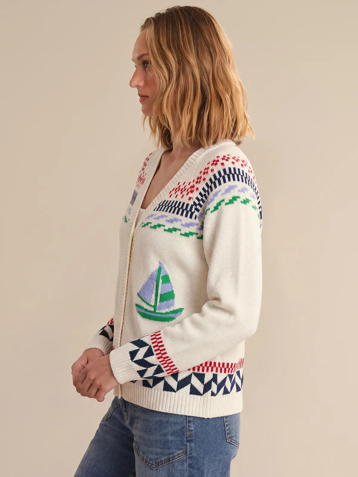 Sailboat Button Front Cardigan