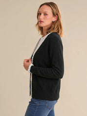 Lace Trim Open Front Cardigan