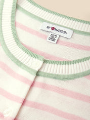 Close-up of a striped garment with a visible brand label.