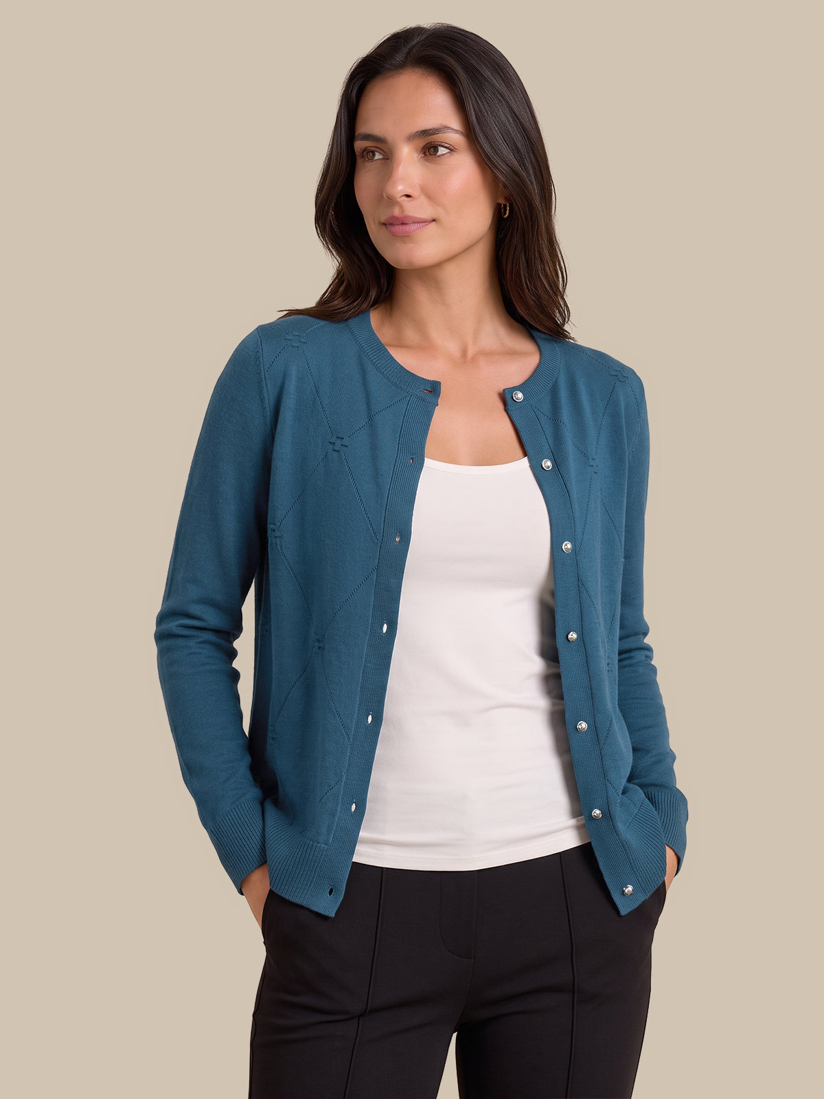 Bobble Stitch Button Front Cardigan