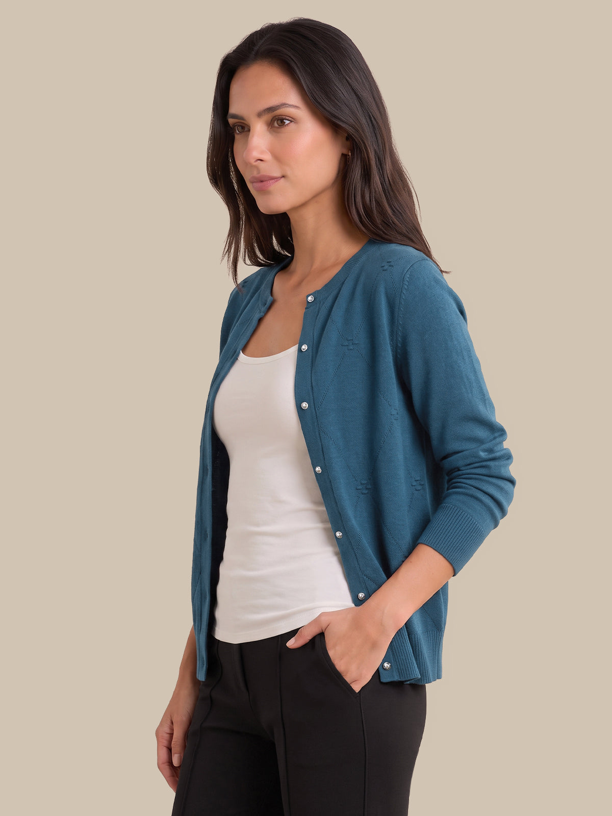Bobble Stitch Button Front Cardigan