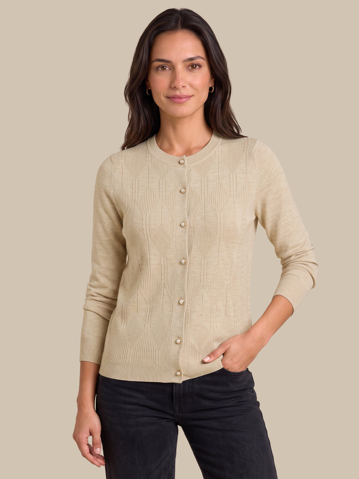 Geo Textured Crewneck Cardigan