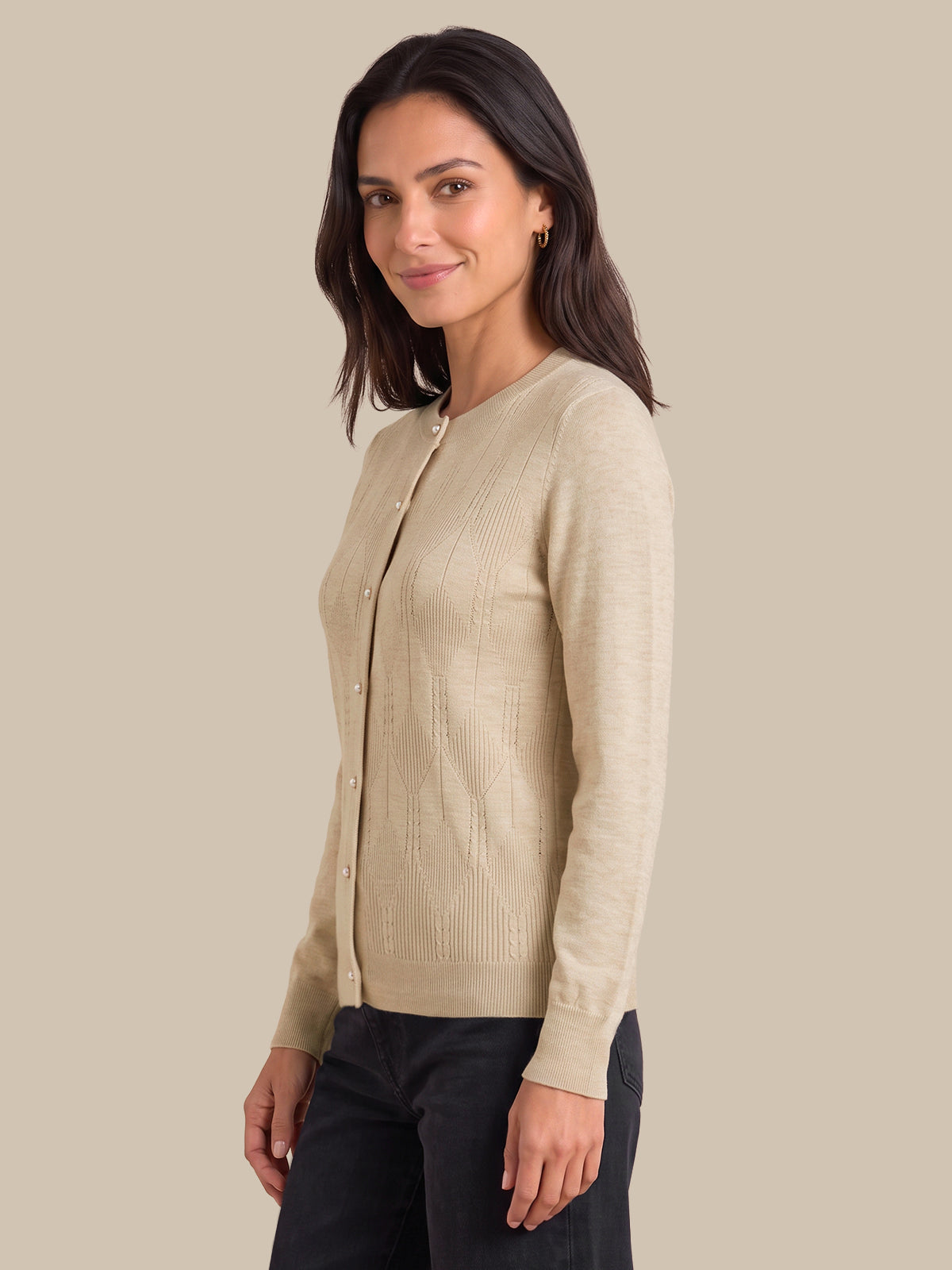 Geo Textured Crewneck Cardigan