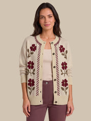 Floral Jacquard Button Front Cardigan