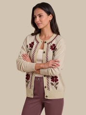 Floral Jacquard Button Front Cardigan