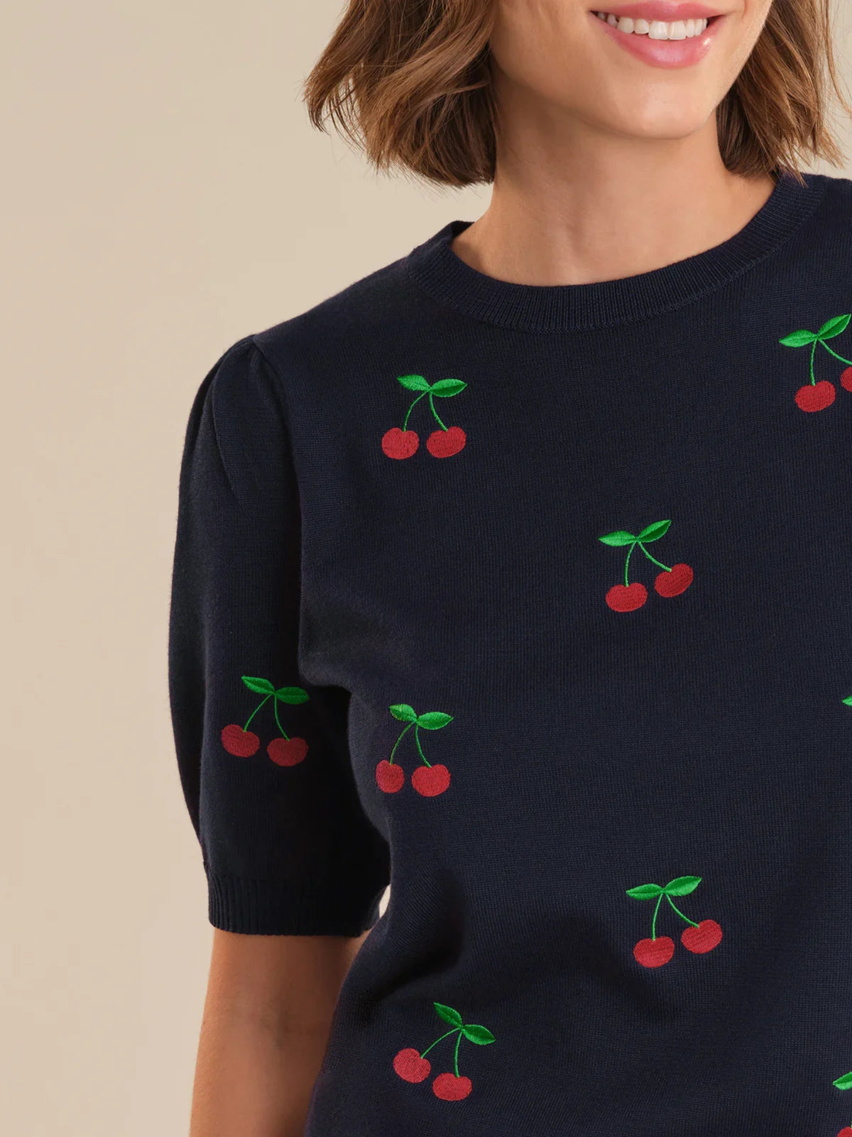 Cherry Embroidery Knit Pullover