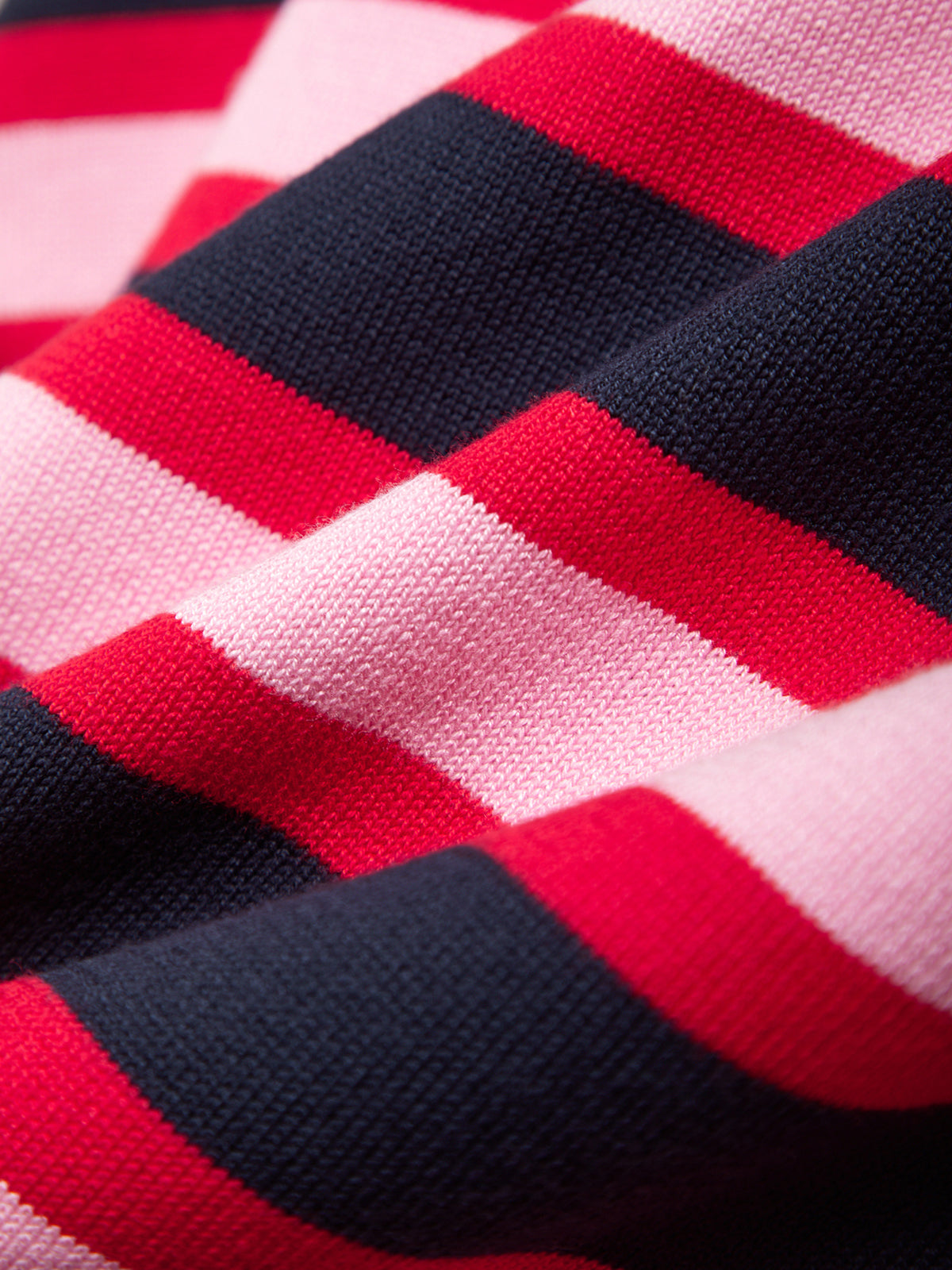 Close-up of red, pink, and navy striped fabric