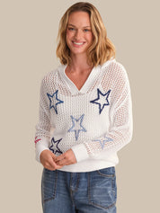 Open Stitch Star Embroidered Knit Sweater