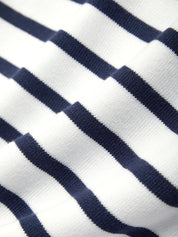 Close-up of navy and white striped fabric