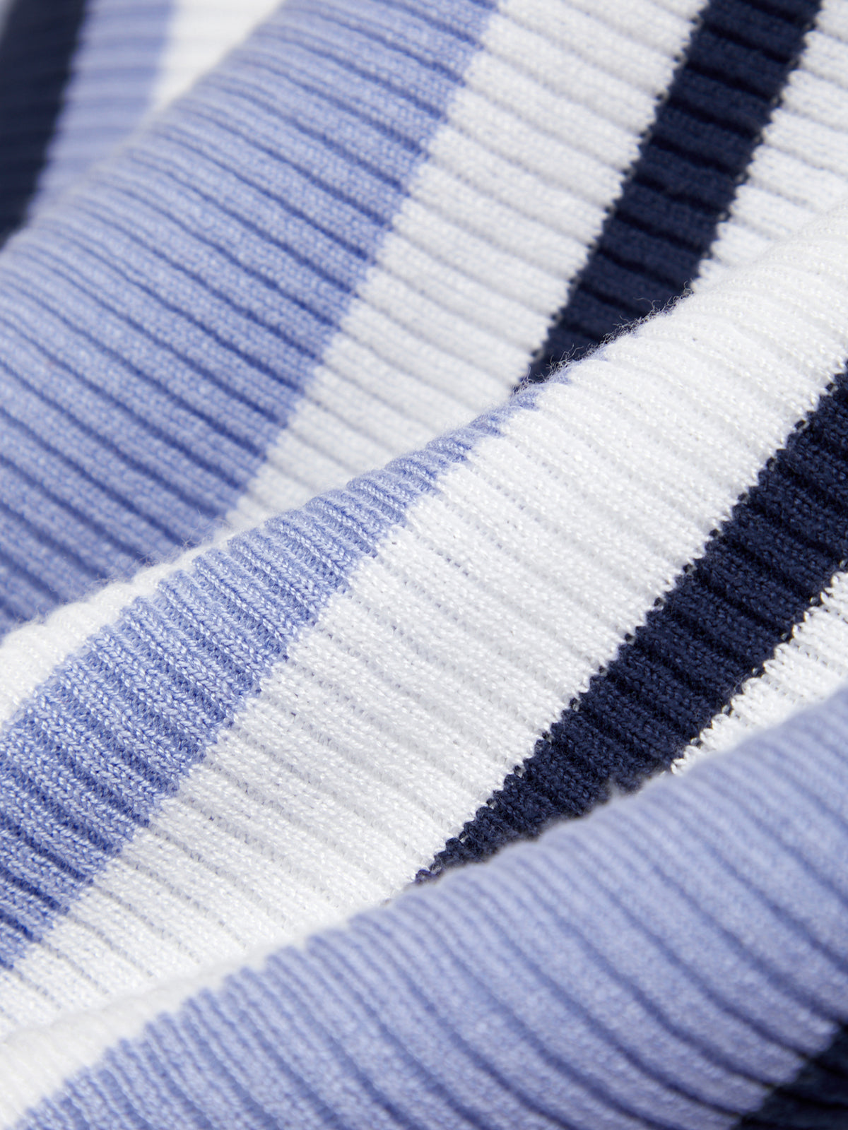 Close-up of blue, white, and navy striped fabric