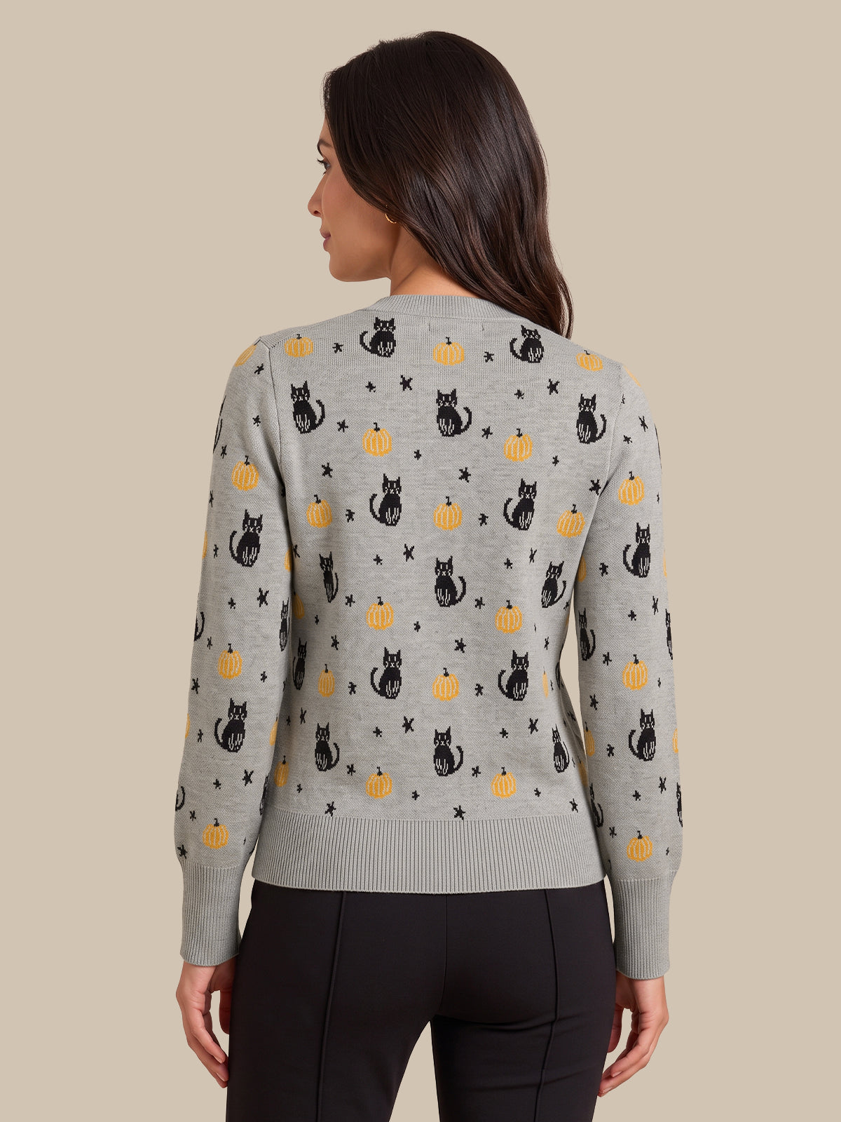 Halloween Cat Print Crewneck Sweater