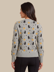 Halloween Cat Print Crewneck Sweater