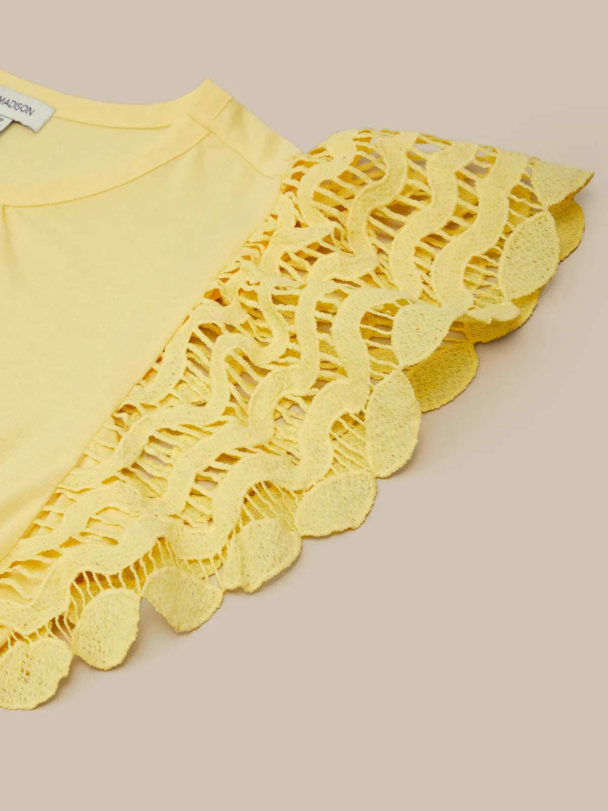 Yellow lace trim on a beige background