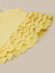 Yellow lace trim on a beige background