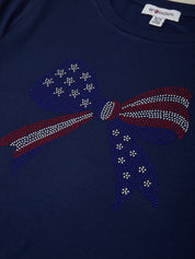 Navy blue shirt with American flag design made of rhinestones