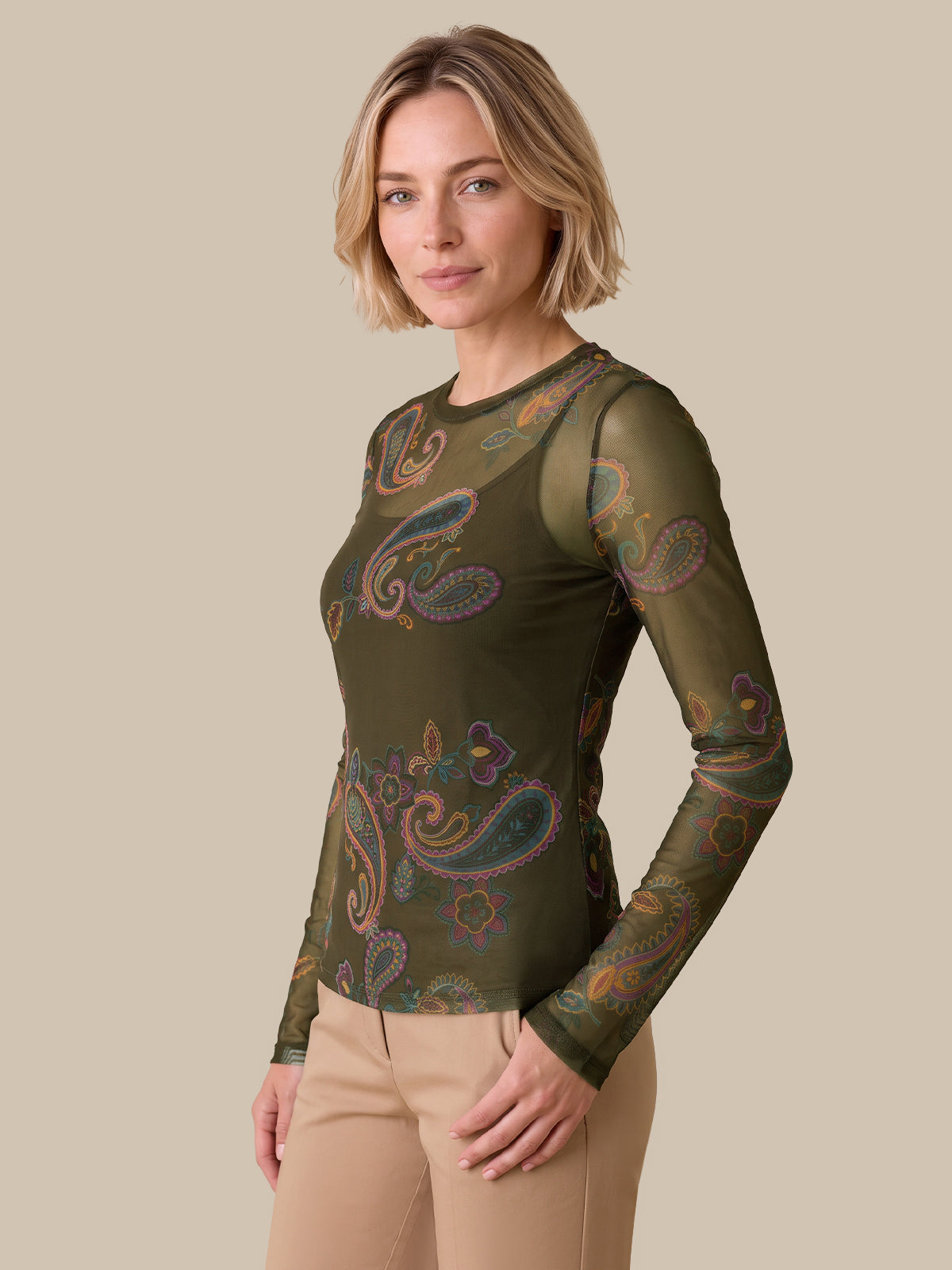Paisley Print Crewneck Top