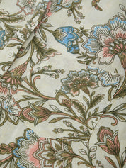 Close-up of floral and paisley patterned fabric with pastel colors.