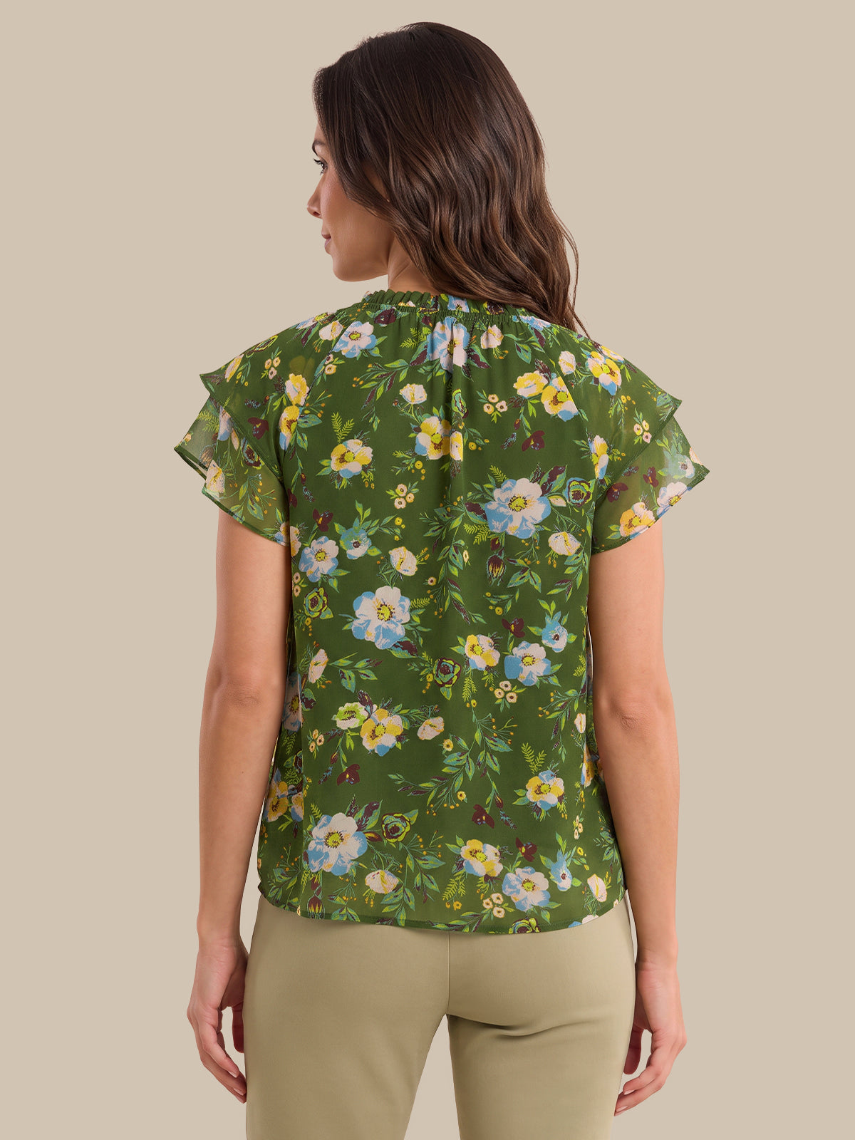 Floral Smocked Neck Tie Front Top