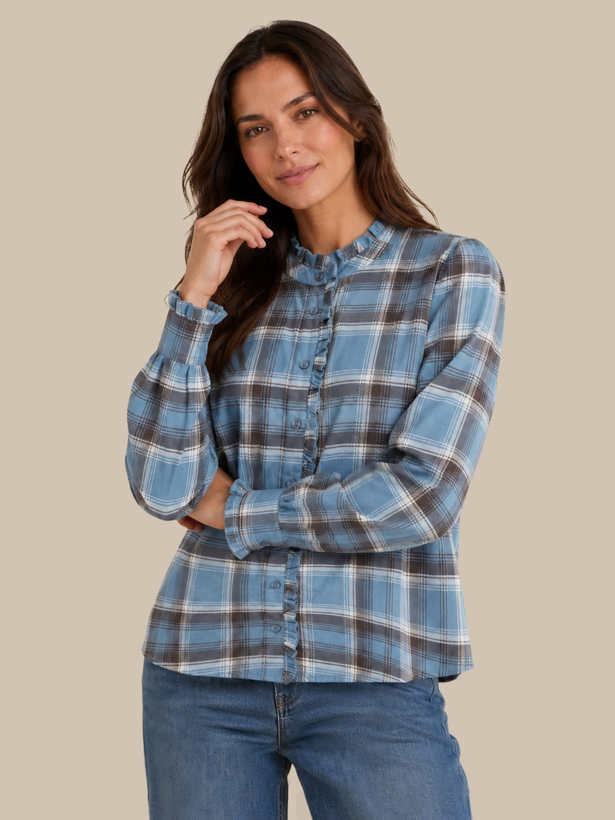 Ruffle Stand-Up Collar Blouse