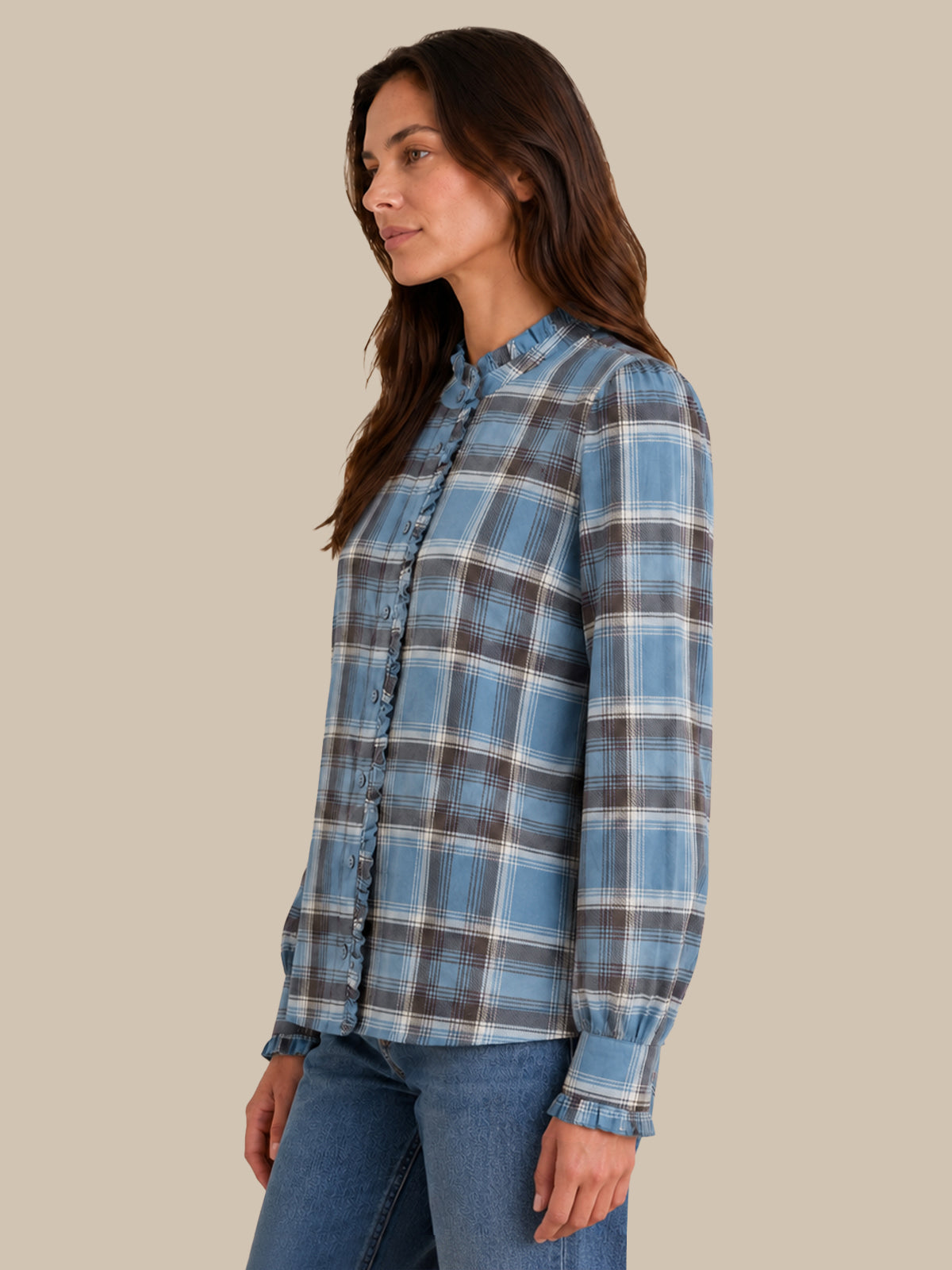 Ruffle Stand-Up Collar Blouse