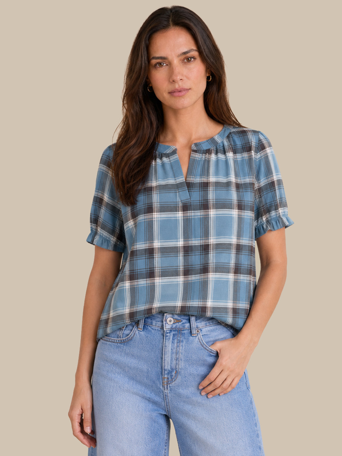 Plaid Puff Sleeve Top