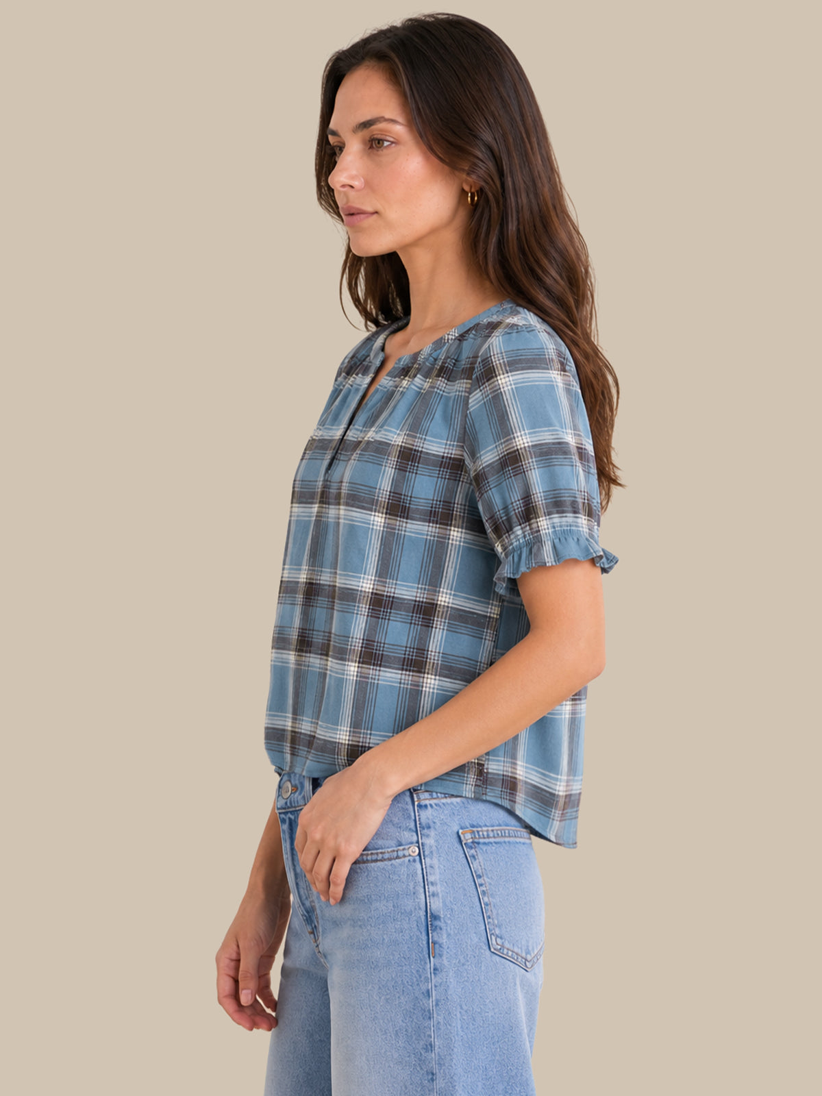 Plaid Puff Sleeve Top