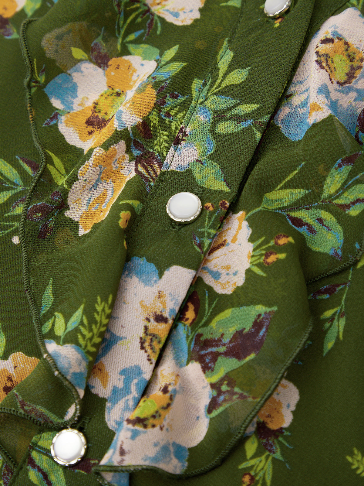 Close-up of a floral patterned fabric with green background
