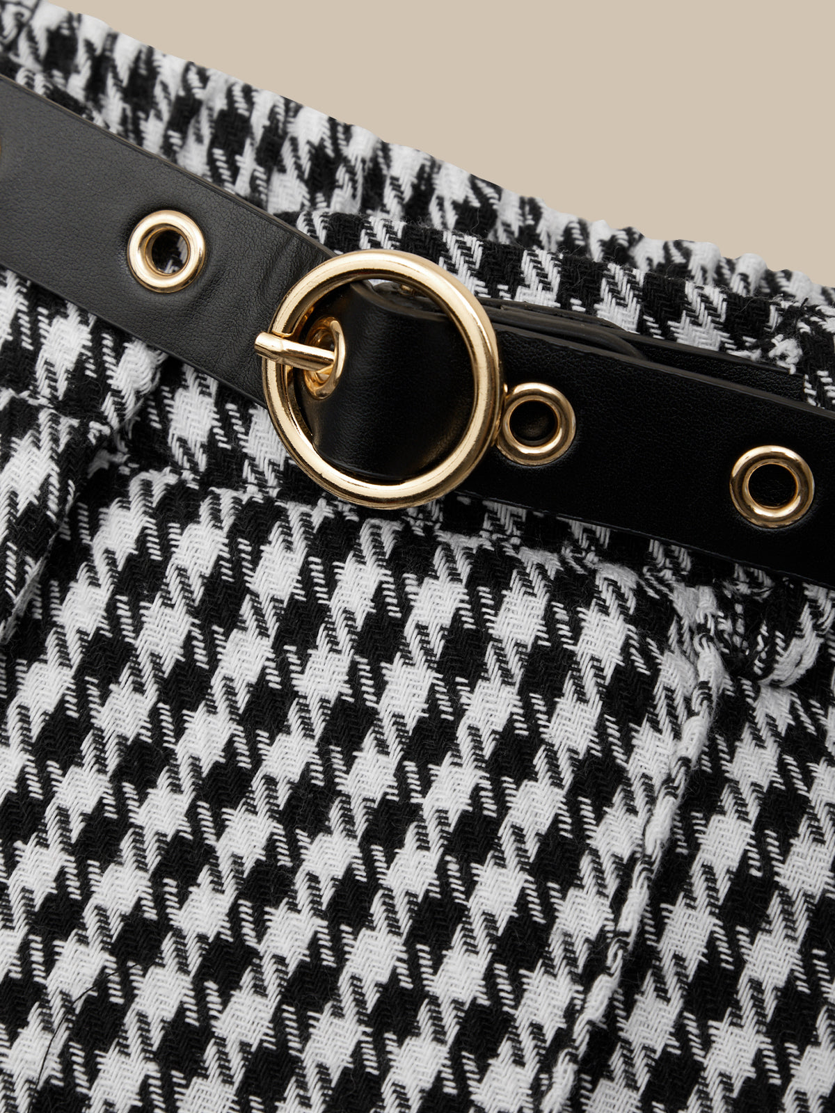 Mid Rise Houndstooth Wide Leg Pants