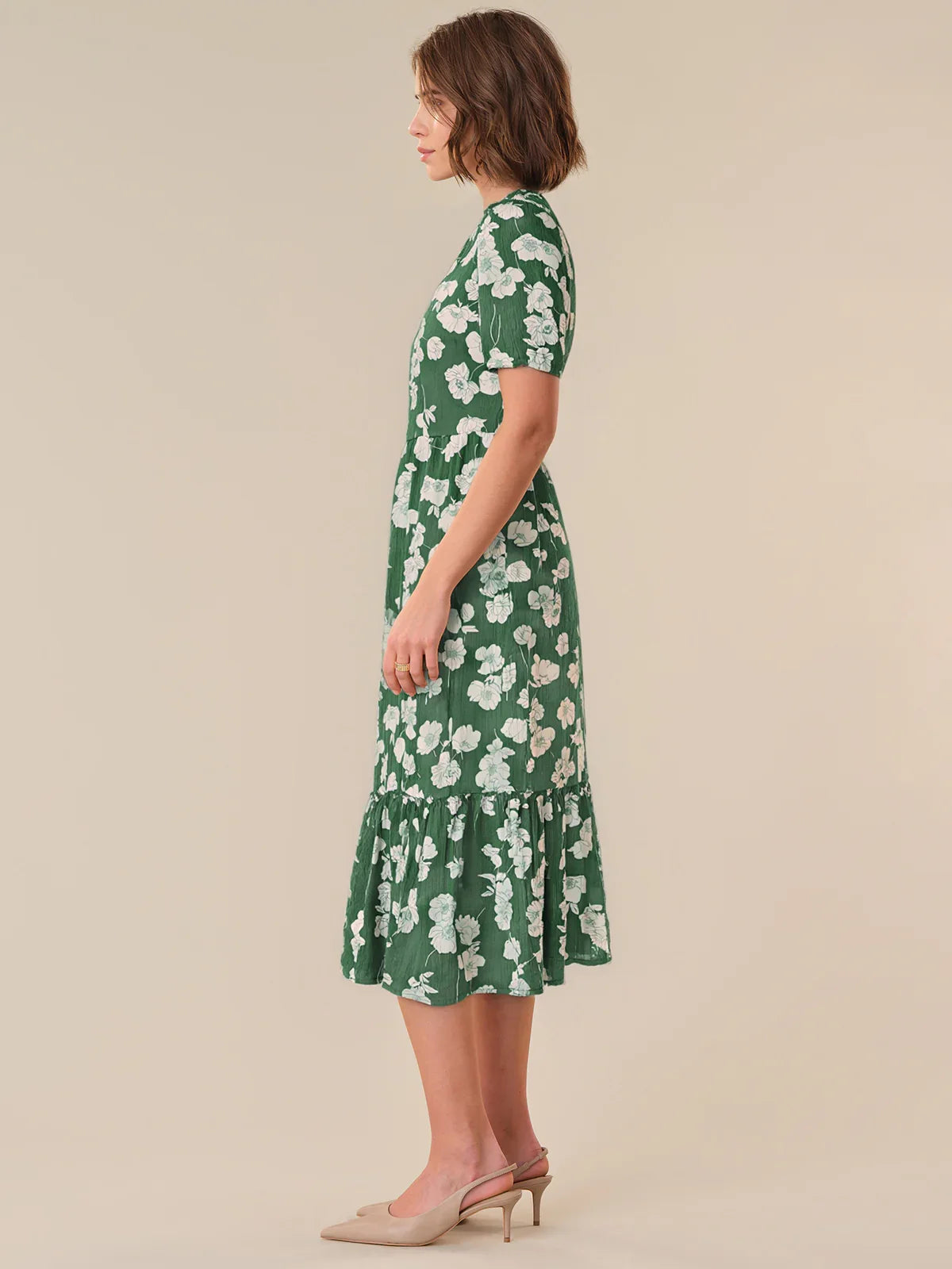 Floral Button Front Midi Dress