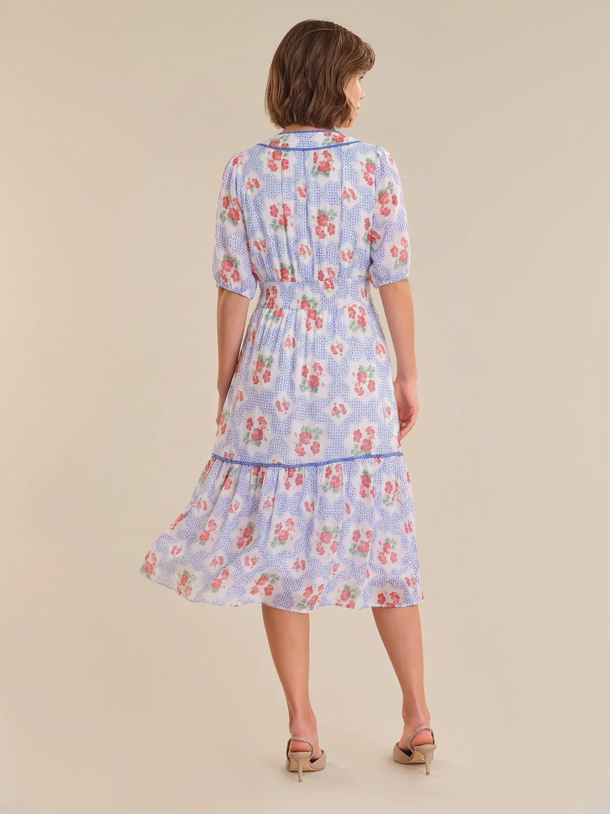 Floral Print Puff Sleeve Midi Dress