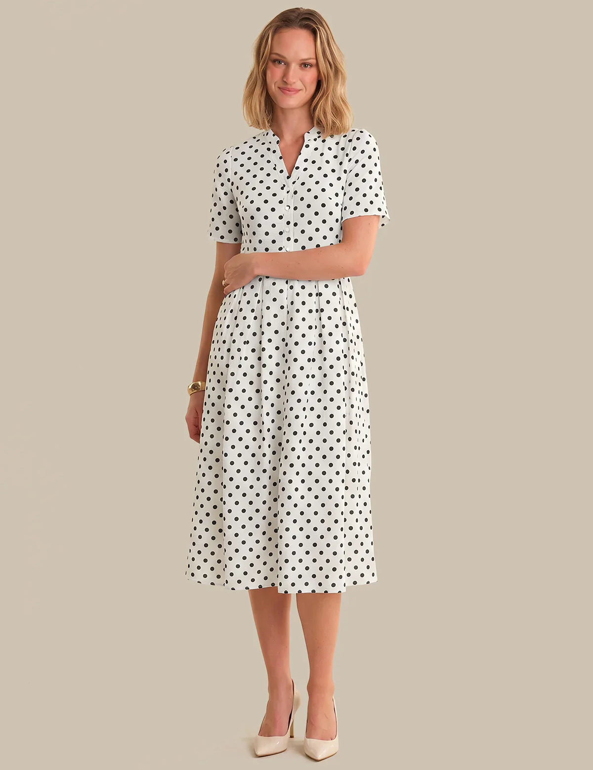 89th & Madison Polka Dot Pleated Midi Dress