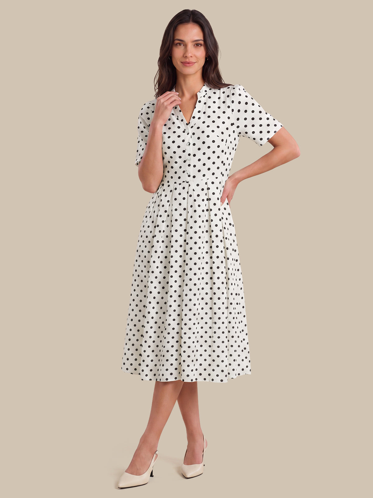 Polka Dot Pleated Midi Dress