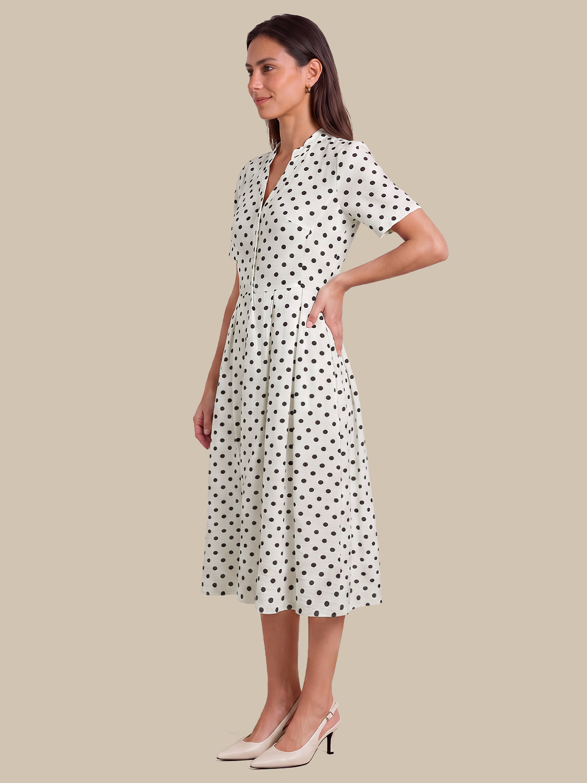 Polka Dot Pleated Midi Dress