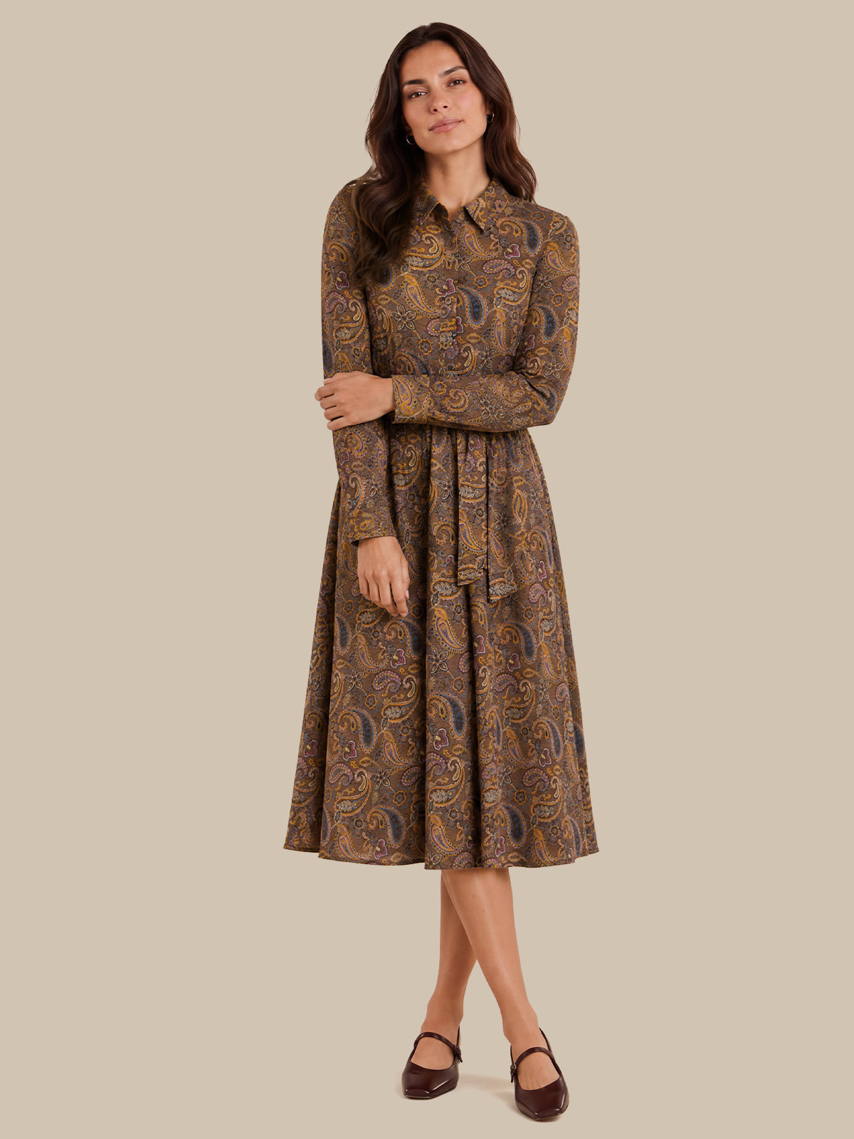 Paisley Print Belted Shirt Dress