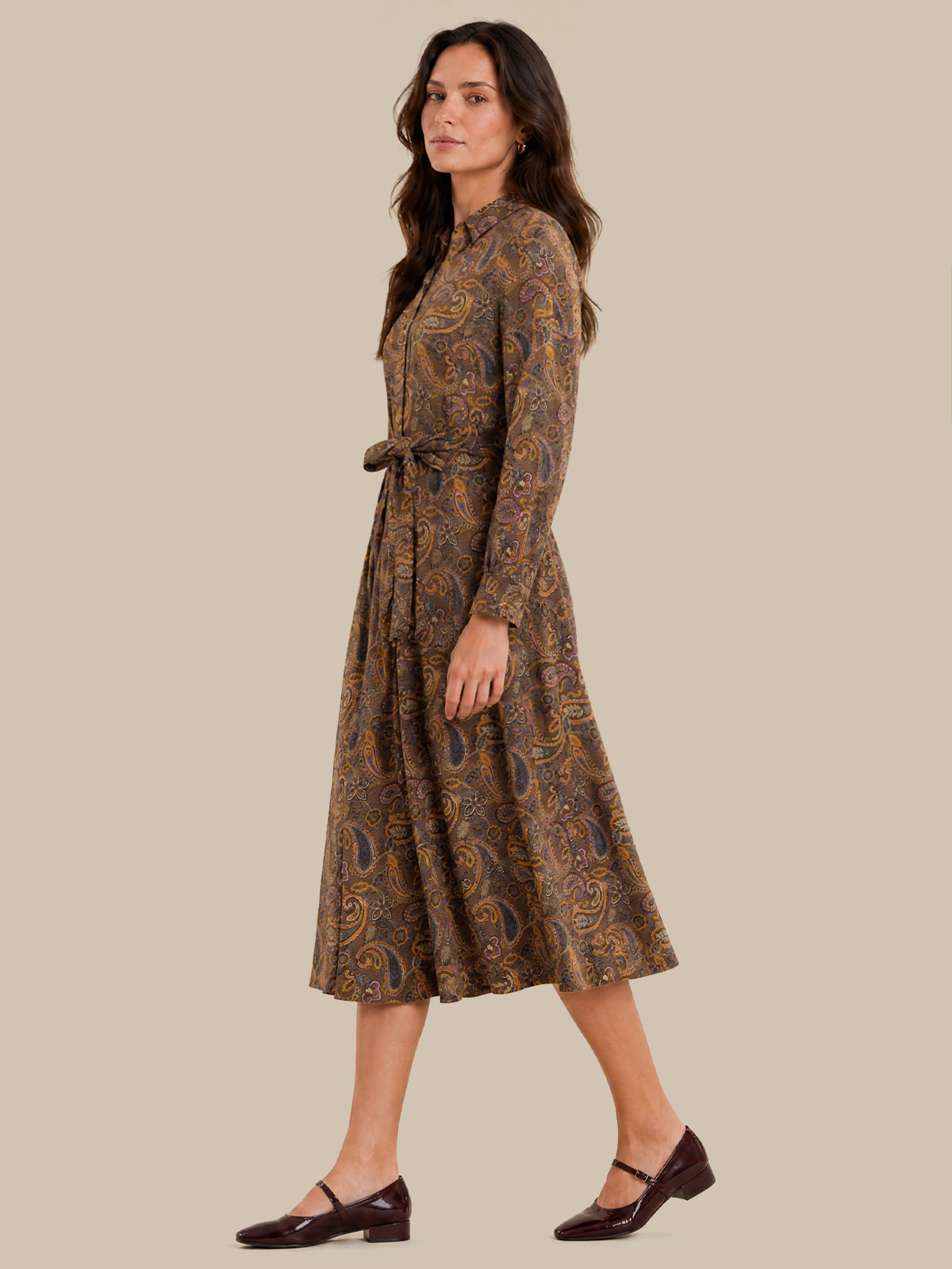 Paisley Print Belted Shirt Dress